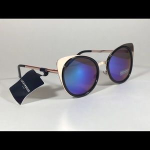 Lucky Brand Round Cat Ocean Sunglasses
Gold Black Metal Blue Green Mirror Lens